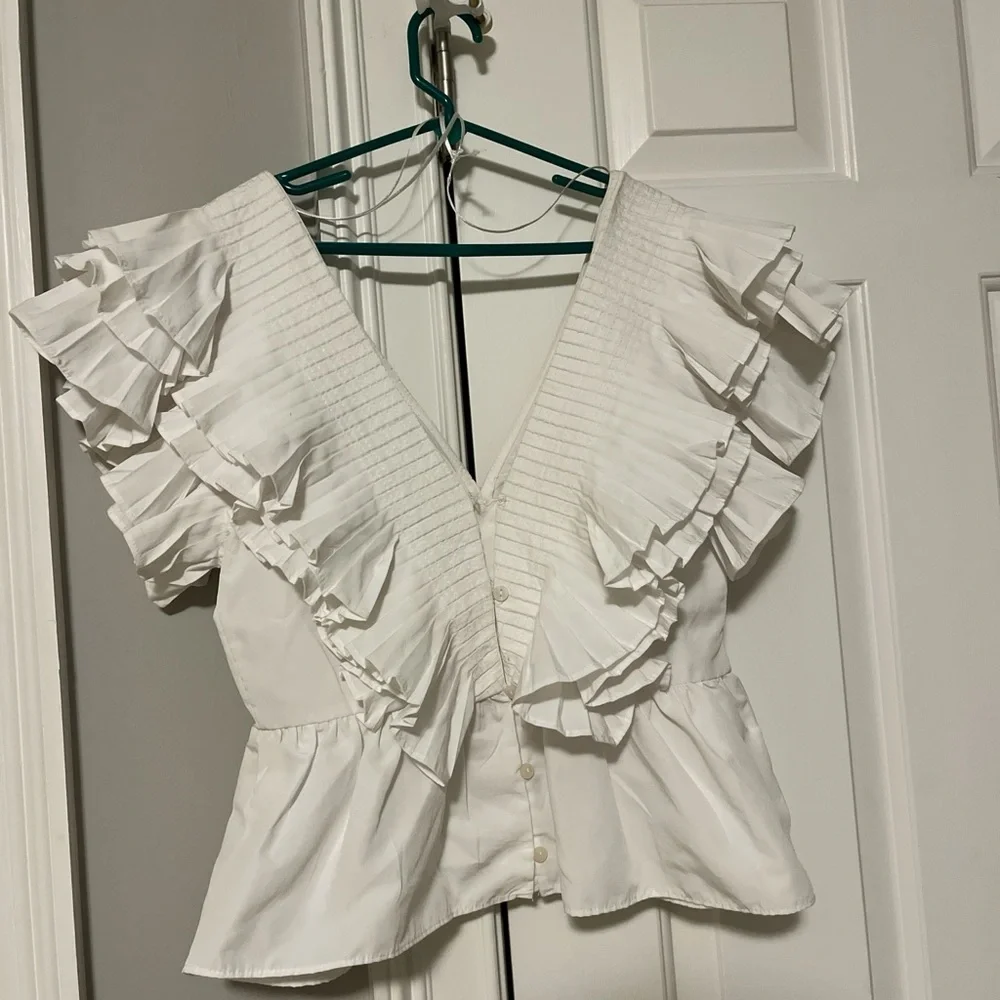 Zara White Ruffle Top - Picture 2 of 2